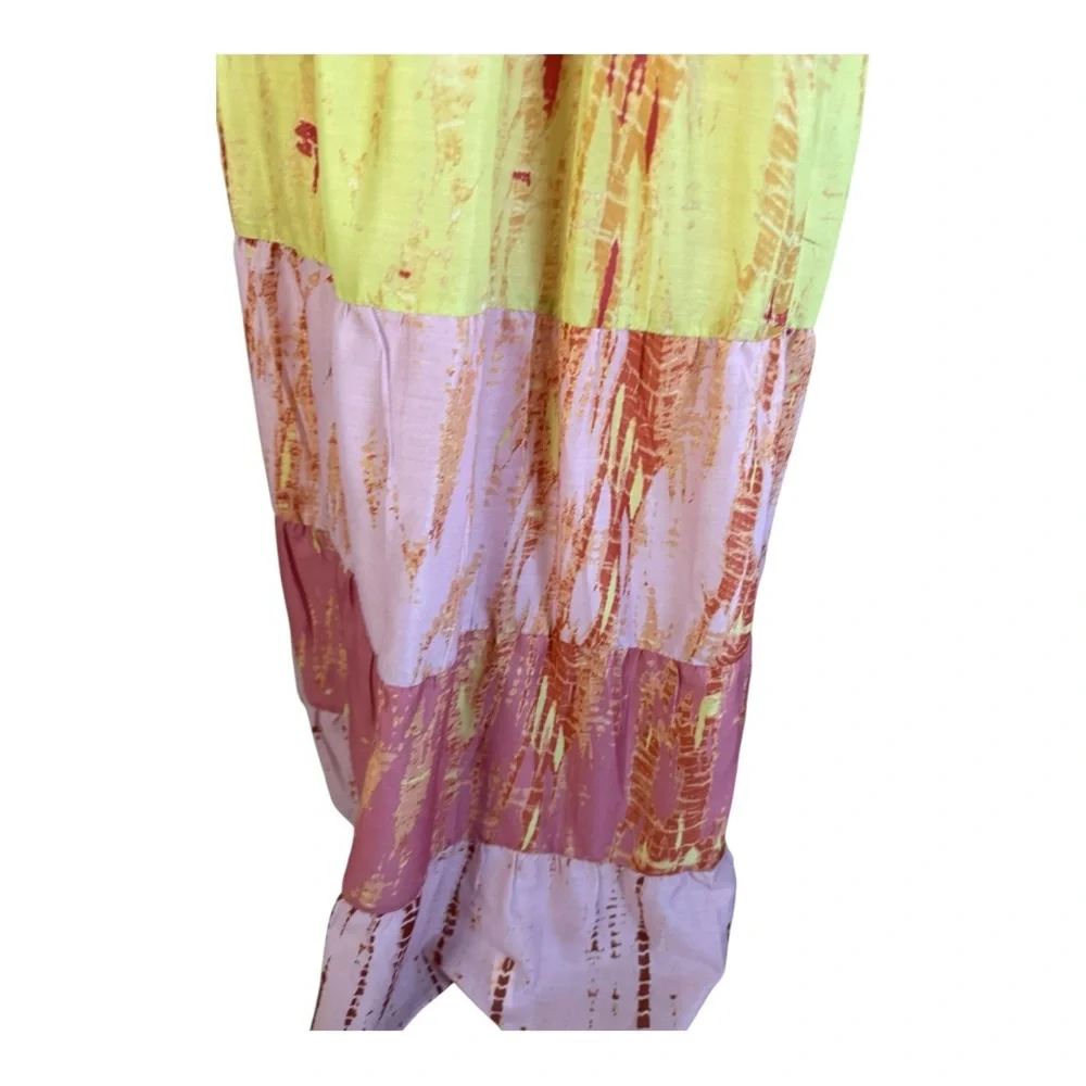 Anthropologie Maxi Tiered Skirt in Pink and Yellow